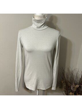 MAX MARA Studio Turtle Neck Long Sleeve Gray Striped Metallic Made In Italy Sz M